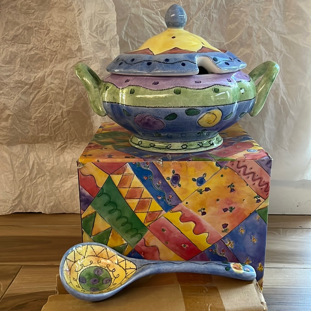 Soup Tureen & Ladle in Ceramic Features The Sweet Shoppe Design by Sango